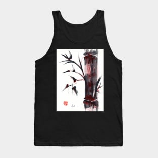 Crimson in the Mist - India ink bamboo wash painting Tank Top